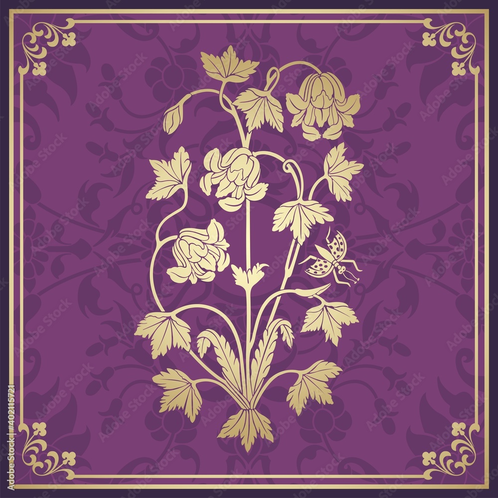Fototapeta premium wedding card design, paisley floral pattern , India 