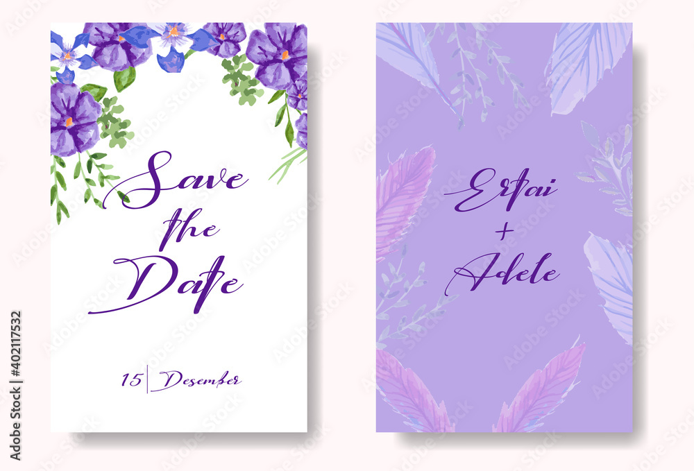 wedding invitation with purple flower garden watercolor wedding invitation with purple flower garden watercolor