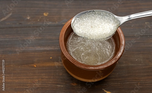 A tablespoon of hydrated psylium husk superfood, source of soluble fiber for intestinal health