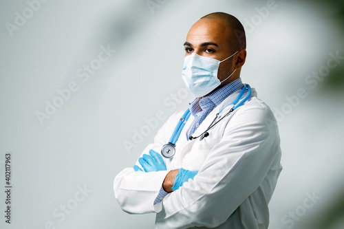 Portrait of african american doctor in medical mask