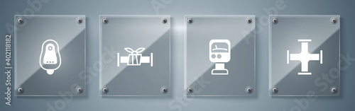 Set Industry metallic pipe, Pressure water meter, and Toilet urinal or pissoir. Square glass panels. Vector.
