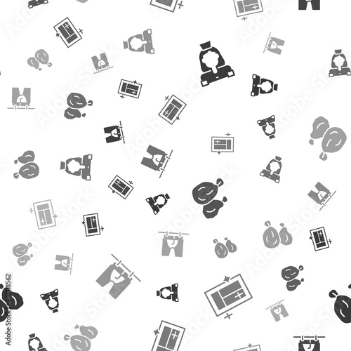 Set Cleaning lady service, for window, Garbage bag and Drying clothes on seamless pattern. Vector.