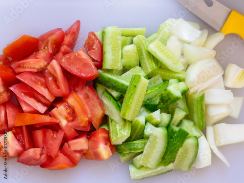 Close up cut vegetable on the cutting boat