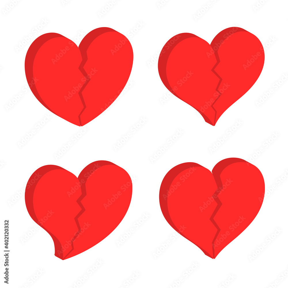 3D Broken Heart Shape Icon , Sign Symbol Silhouette , Love , healthy , Vector illustration 3D Broken Heart Shape Icon , Sign Symbol Silhouette , Love , healthy , Vector illustration