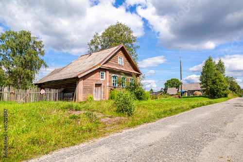 Rural landscape with traditional wooden houses