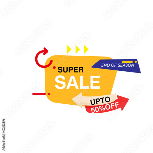 Super Sale, this weekend special offer banner, up to 50% off. Vector illustration.