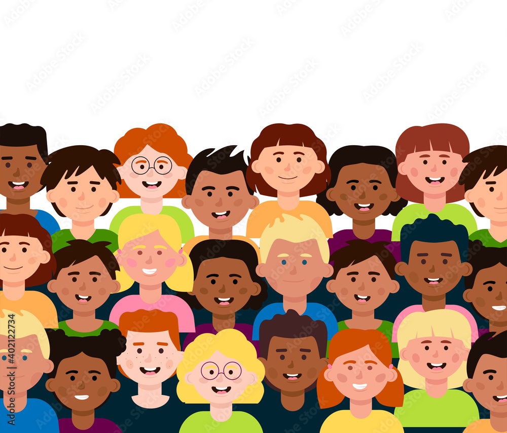 A crowd of diverse children. Happy smiling faces. A crowd of diverse children. Happy smiling faces.