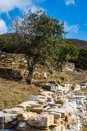 A vertical shot of Excavation site near Kionia on the Greek Cycladic island of Tinos photo