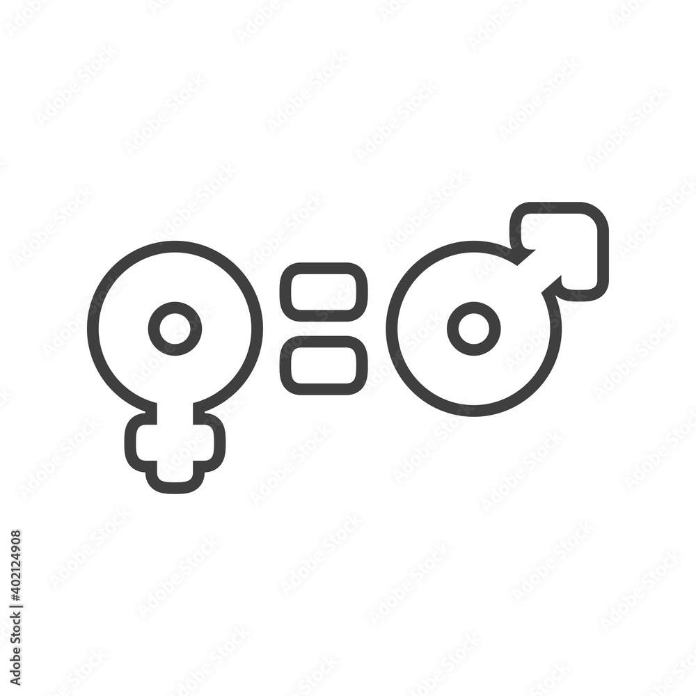 Igualdad de género. Logotipo símbolo femenino igual masculino con lineas en color gris Igualdad de género. Logotipo símbolo femenino igual masculino con lineas en color gris