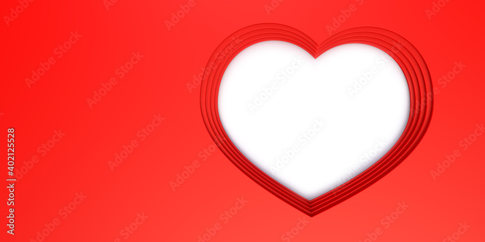 Red background layered in shape of a heart with white hole and space for text and images. 3d illustration, concept about Valentine’s or Mother’s day. Red background layered in shape of a heart with white hole and space for text and images. 3d illustration, concept about Valentine’s or Mother’s day.