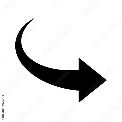 Right arrow icon. Black curve arrow. Modern flat simple arrow button isolated. Cursor sign. Arrow up vector graphic element.