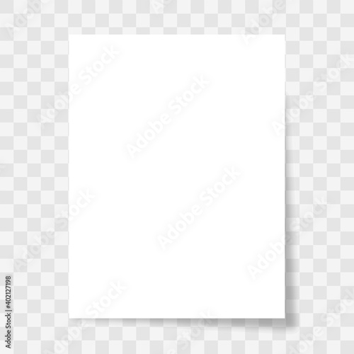 Blank paper sheet with shadow on transparent background. White piece page different shapes. 3d realistic vector mockup. Vector illustration.