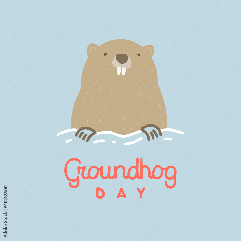 Fototapeta premium Vector illustration on the theme of Groundhog Day on February 2. Decorated with a lettering and Groundhog.