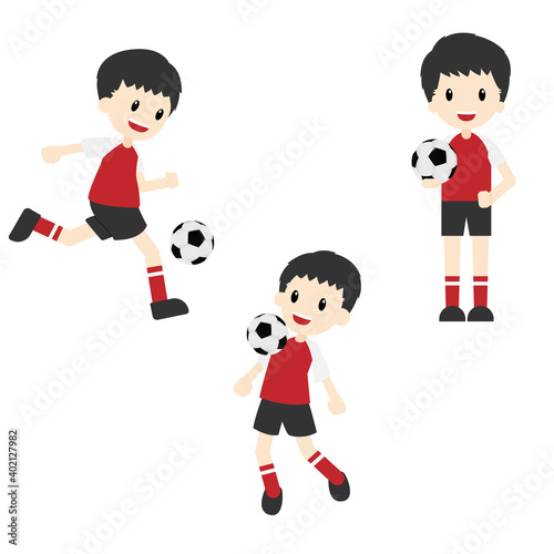 Cartoon cute character soccer football player collection set isolated on white background , professional athlete , sports competition , vector illustration