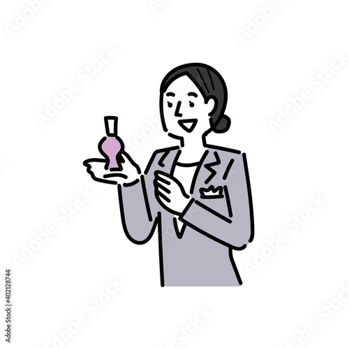 化粧品を販売する30代の女性