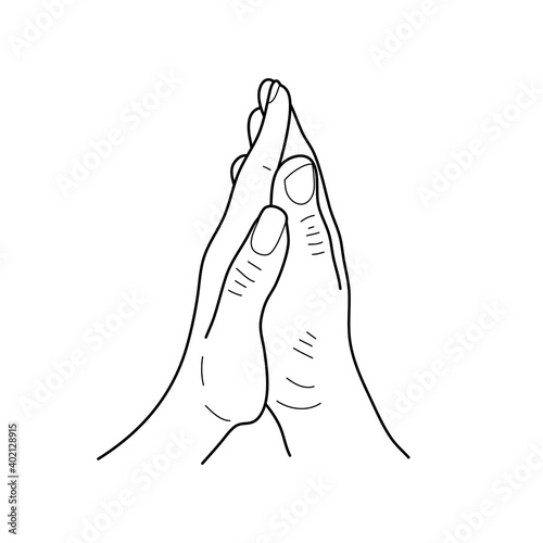 Man and woman touching palms. The concept is tenderness, love and passion. Graphic sketch lines and strokes. Vector.