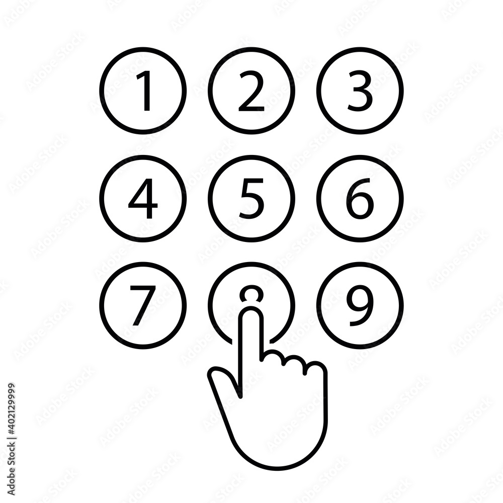 Finger entering pin code vector icon. Unlock and password sign. Hand unlock  symbol isolated. Stock Vector