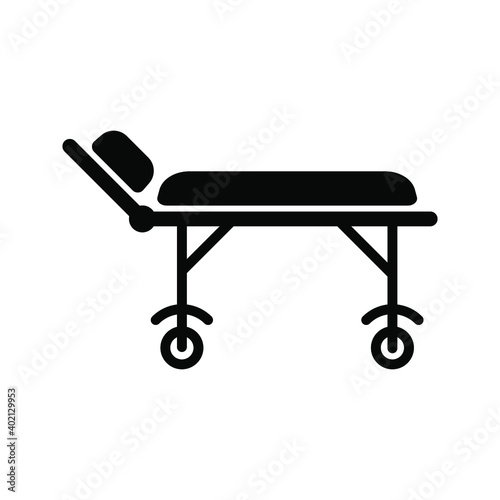 Hospital icon, black isolated icon with medical cross and person in bed symbols
