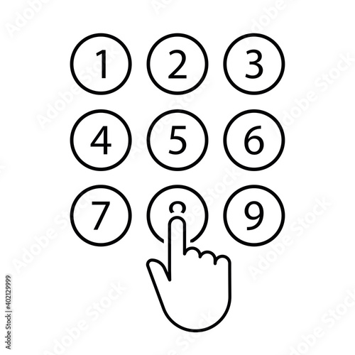 Finger entering pin code vector icon. Unlock and password sign. Hand unlock symbol isolated.