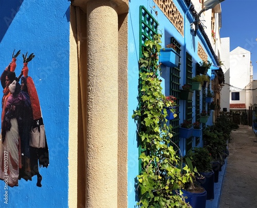 Morocco blue white way road window door