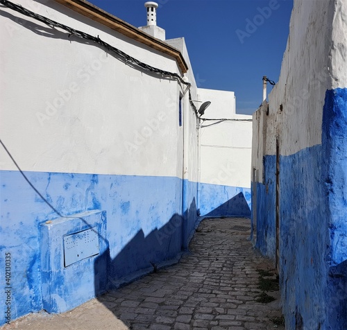 Morocco blue white way road window door