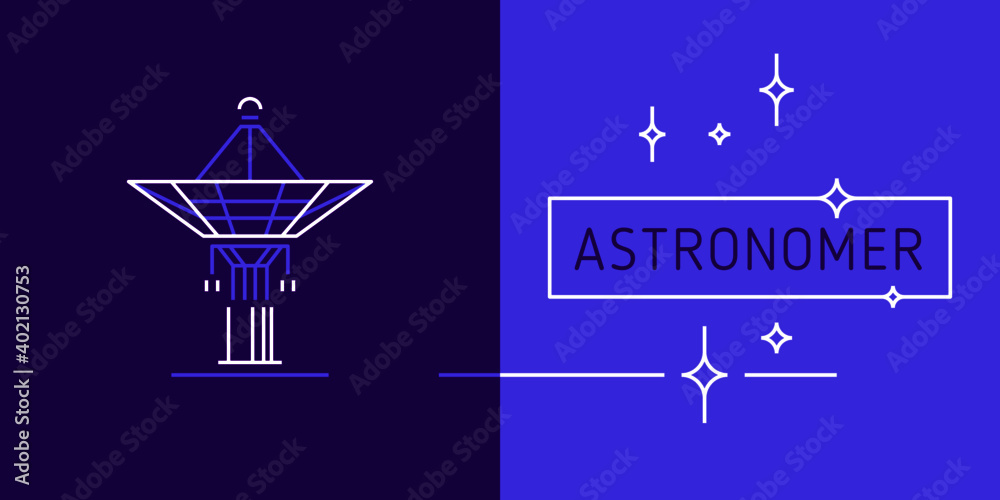 Line contour symbol of telescope for observatory science emblem, astrophysics concept logo design. Vector linear icon astronomy. Contour illustration telescope in trendy minimal style — astronomer