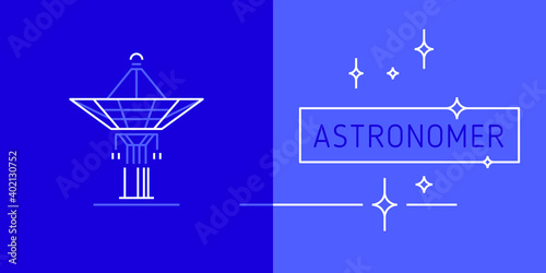 Contour illustration telescope in trendy minimal style — astronomer. Vector linear icon astronomy. Line contour symbol of telescope for observatory science emblem, astrophysics concept logo design. 
