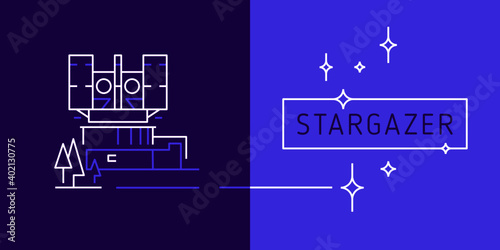 Line contour symbol of telescope for observatory science emblem, astrophysics concept logo design. Vector linear icon astronomy. Contour illustration telescope in trendy minimal style — astronomer