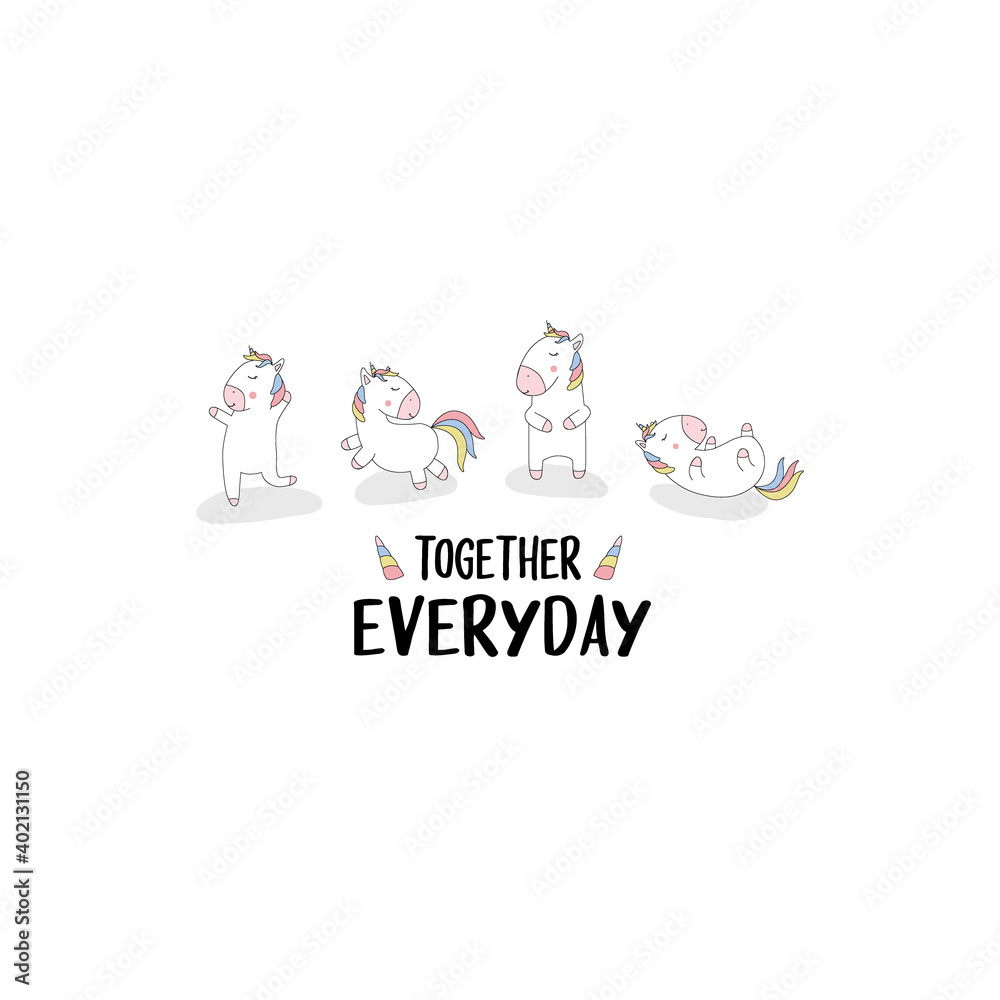 Fototapeta premium rainbow color unicorn animal fun happy black and white text tee illustration art vector tee slogan