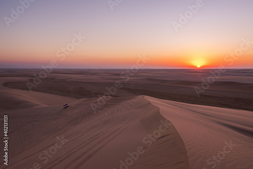 Panorama of the desert of Qatar at sunset