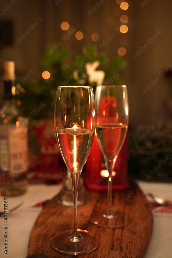 Glasses with alcohol in festive atmosphere Glasses with alcohol in festive atmosphere