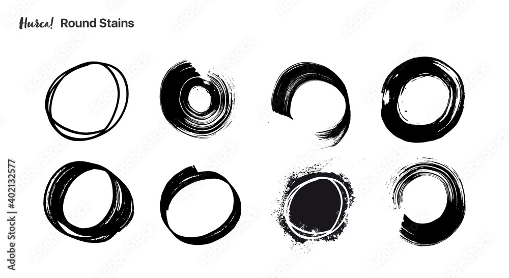 Set di cerchi di vernice nera fatti con pennello secco