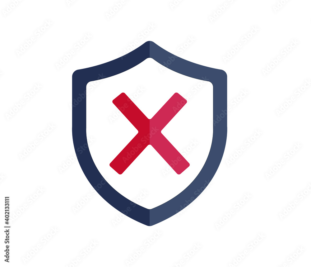 Shield and cross x mark icon isolated on white background. The unapproved sign was rejected. Protection, security, security concept.
Shield and cross x mark icon isolated on white background. The unapproved sign was rejected. Protection, security, security concept.
