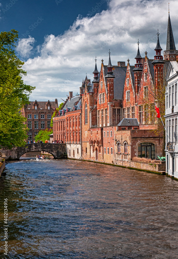 Houses along the canals of Brugge or Bruges, Belgium 