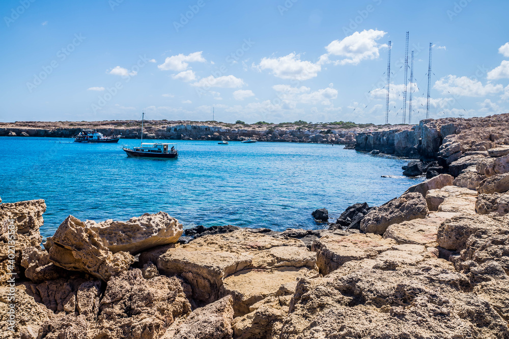 Blue waters of Cape Greco, Famagusta Bay, Cyprus. Photographed in September 2017