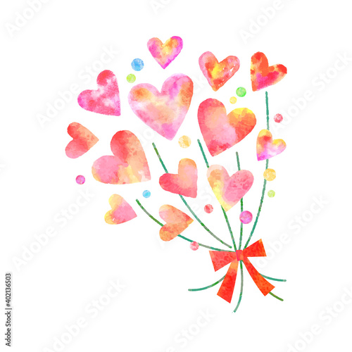 水彩ハートの花束