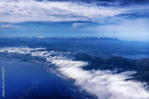 Aerial view of Bastia city and Upper Corsica