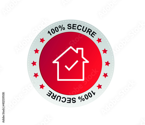 Security shield and on white background. Badge or button for trade website. 100 percent safe concept.
