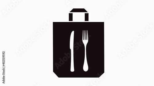 Vector Isolated Black and White Take Away Bag Icon or Sign