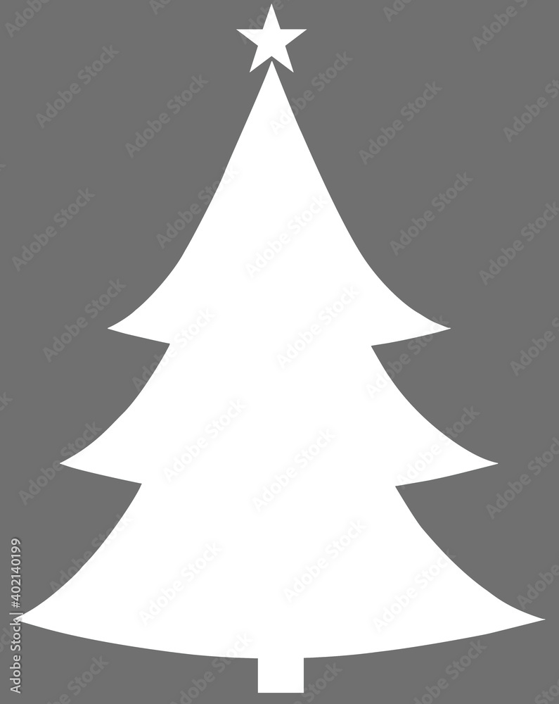 Christmas Tree White Flat Icon On Grey Background