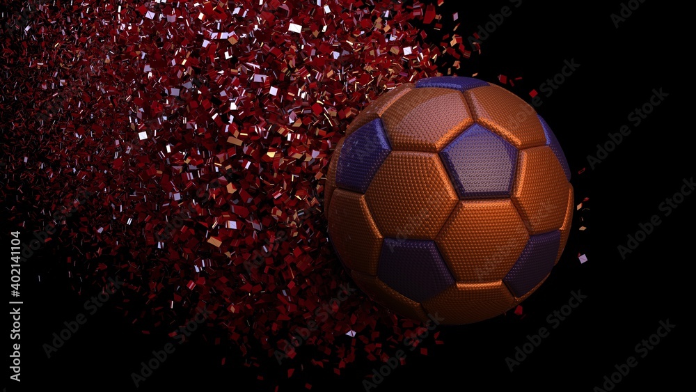 Naklejka premium Soccer ball with Particles under Black Background. 3D sketch design and illustration. 3D CG. 3D high quality rendering. 