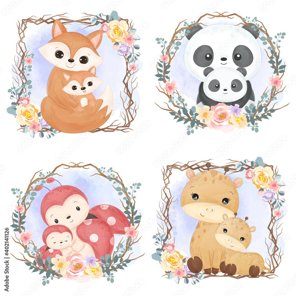 Fototapeta premium adorable animals illustration for personal project,background, invitation, wallpaper and many more