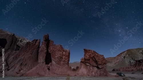Night time-lapse 4k of Stone formation in Atacama Desert, Arcoiris Valley in San Pedro de Atacama, Chile.