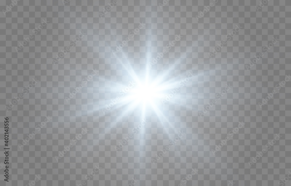 Vector blue light. Sun, sun rays, flare, dawn png. Explosion of blue ...