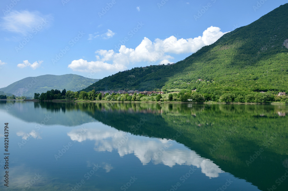 Lake d'Iseo (Lago d'iseo) near Bergamo in Lombardy, Italy, a sunny day in spring