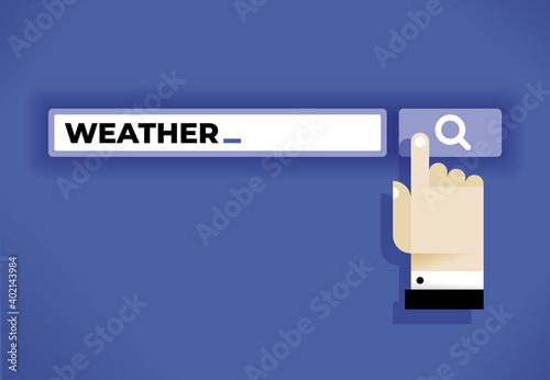Internet weather forecast search. Businessman hand icon. Concepts: Google search, weather satallite information about temperature, air pressure, climate etc. photo