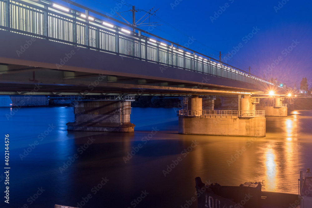 Bridge over Danube river at night in Vienna, Austria. Bridge over Danube river at night in Vienna, Austria.