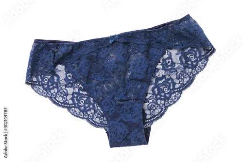 Blue womens panties with lace isolated on a white background