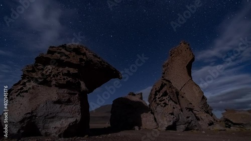 Night time- lapse 4k of Stone formation in Salar De Tara, Atacama Desert, Chile.