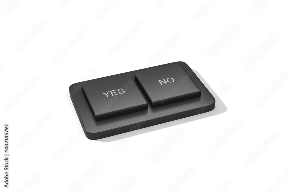 Black computer keyboard buttons with Yes and No keys on white background 3d rendering. 3d illustration minimal style for business concept. Black computer keyboard buttons with Yes and No keys on white background 3d rendering. 3d illustration minimal style for business concept.